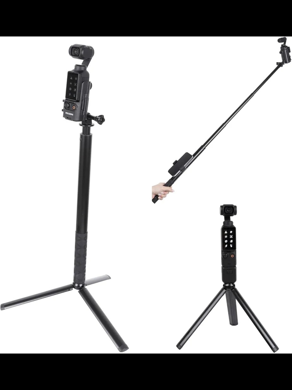 3-in-1 Camera Selfie Stick Tripod with Remote - Black